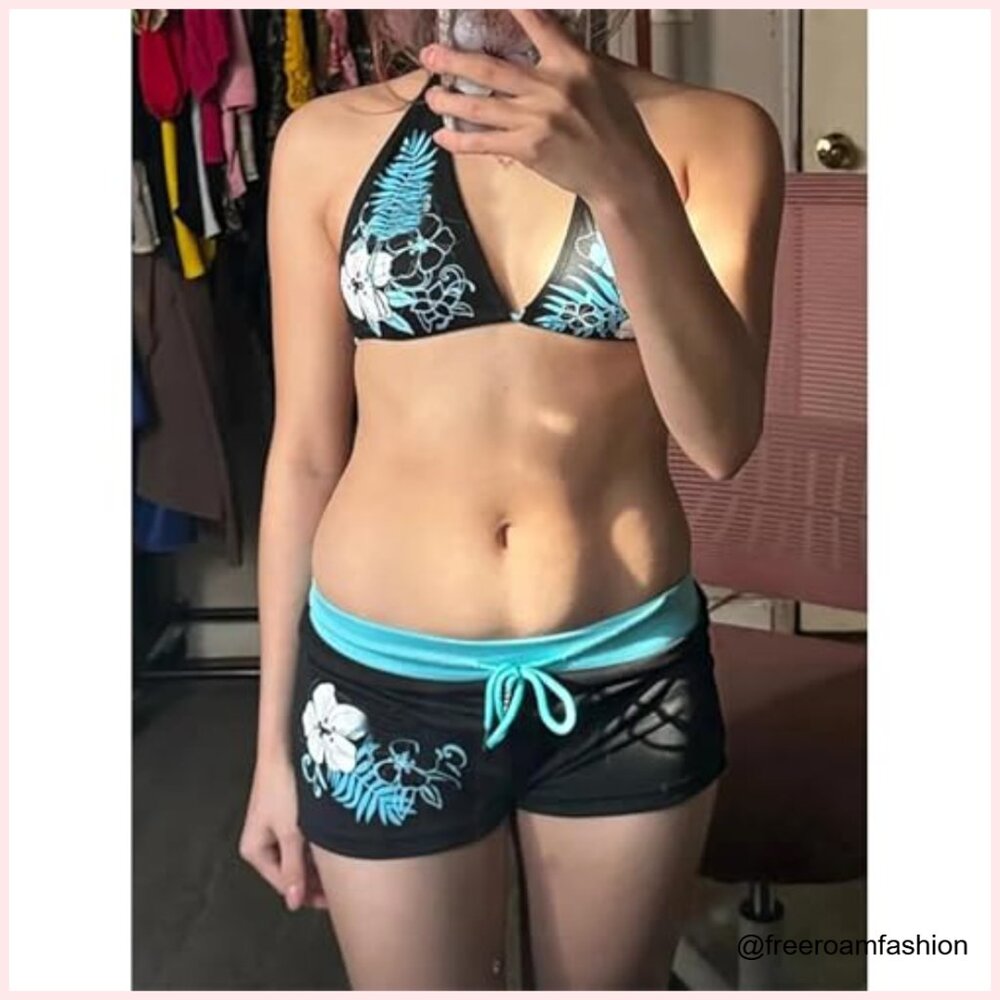 Medium Y2k Halter Bikini Set, Polyester Blend, Fl… - image 3